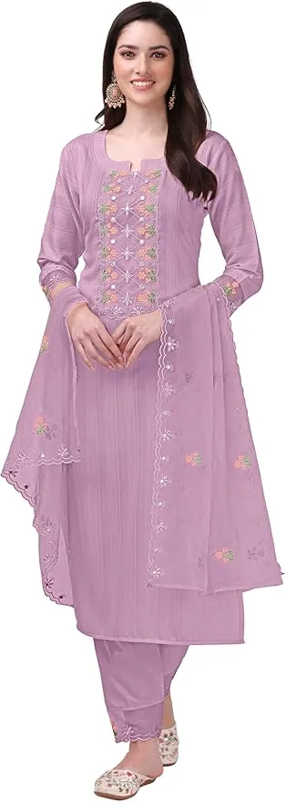 Women's Cotton Embroidery Salwar Suit Set Kurta Pant
