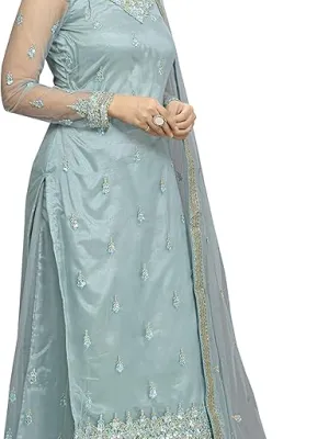 Women's Net Embroidery Sharara Suit Set Indian Pakistani Wedding Ethnic